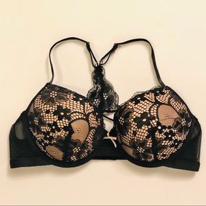 Racerback 36C Nude & Black Lace Push Up Bra